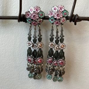 Banana Bob vintage floral chandelier silver-tone post earrings with crystals.